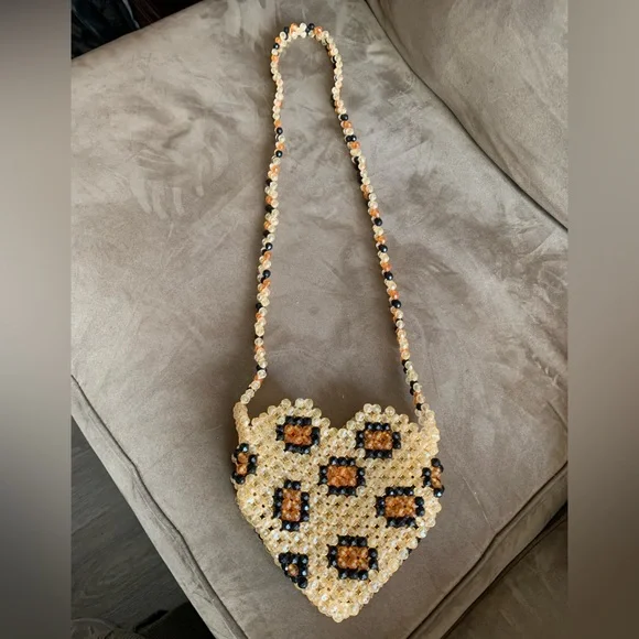 Susan Alexandra Leopard Heart Beaded Crossbody Shoulder Bag Purse - Picture 4 of 15